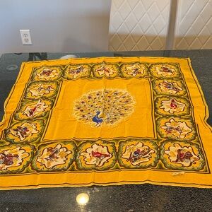 100% pure silk vintage Yellow Peacock Scarf